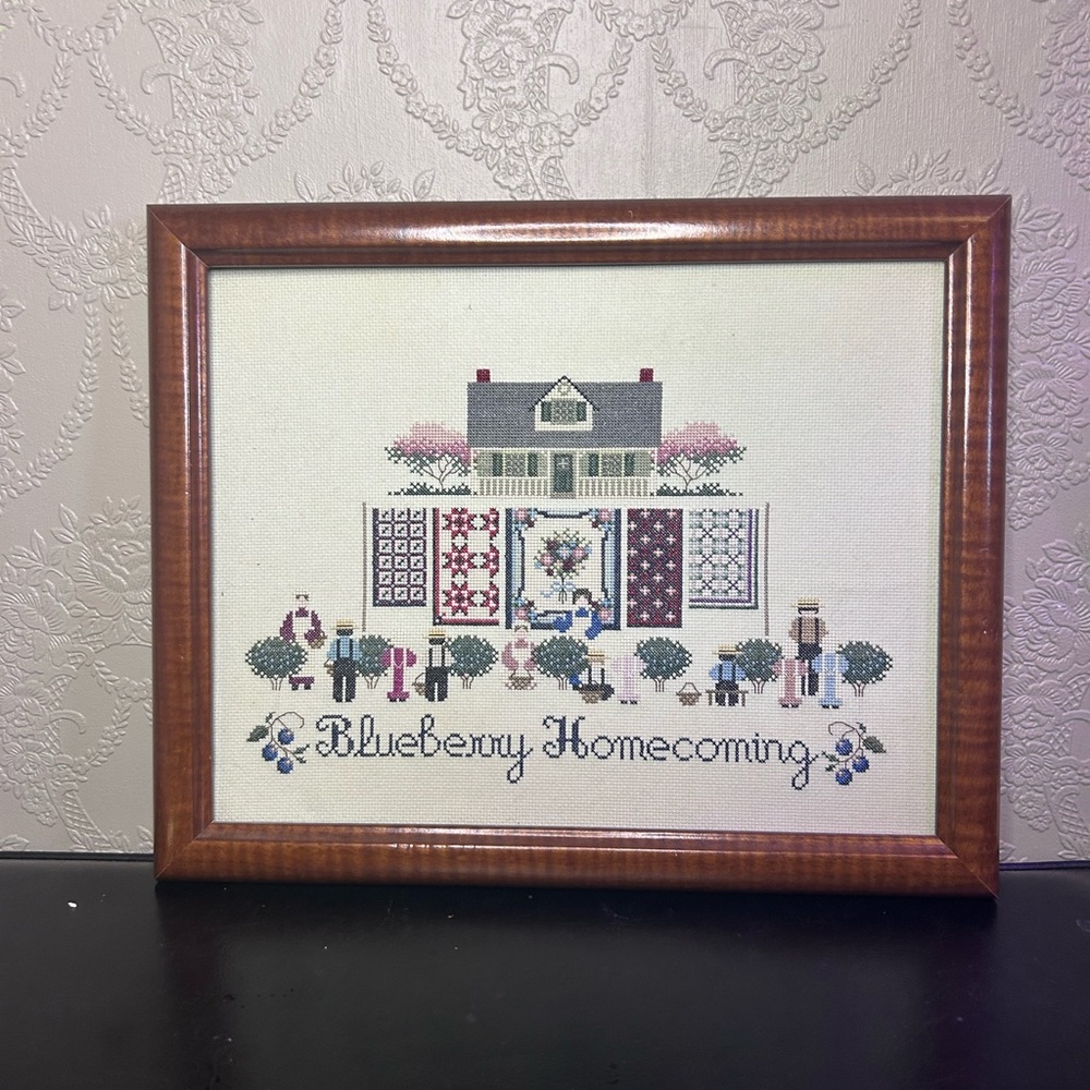 Blueberry Homecoming Cross Stitch Framed Art
